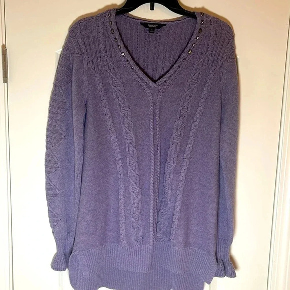 Simply Vera Vera Wang Jewel Embellished V-Neck Sweater - Size M - Picture 1 of 8
